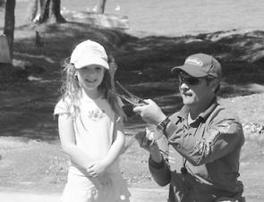 Five-year-old Paris Munro caught and released this long tom of around a metre in lake Macquarie at a fishing clinic.